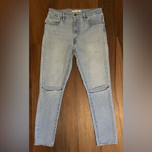 Levi’s 721 High Rise Destructed Knees Skinny Jeans with Raw Hem Sz 31